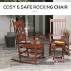 3 Piece Patio High Back Wood Rocking Chair with Side Table and Armrest