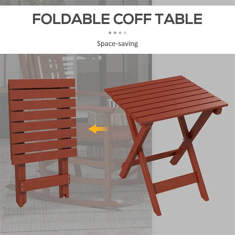 3 Piece Patio High Back Wood Rocking Chair with Side Table and Armrest