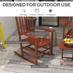3 Piece Patio High Back Wood Rocking Chair with Side Table and Armrest