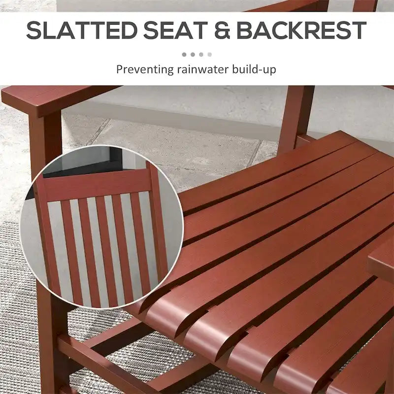 3 Piece Patio High Back Wood Rocking Chair with Side Table and Armrest