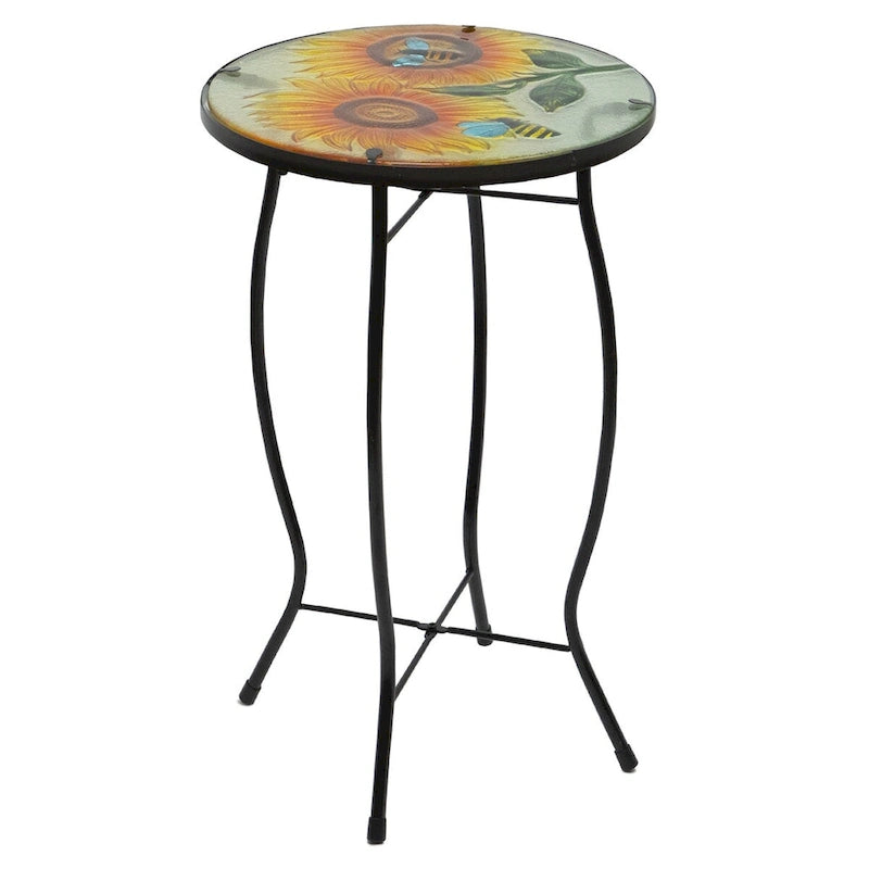 19 Sunflower and Bumblebee Glass Patio Side Table