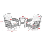 3 Pieces Outdoor Swivel Rocker Patio Chairs,Set with Thickened Cushions and Glass Coffee Table for Backyard