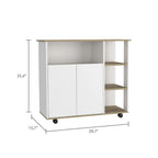 Paprika Kitchen Cart, Four Casters , Four Open Shelves, Double Door Cabinet -Light Oak / White