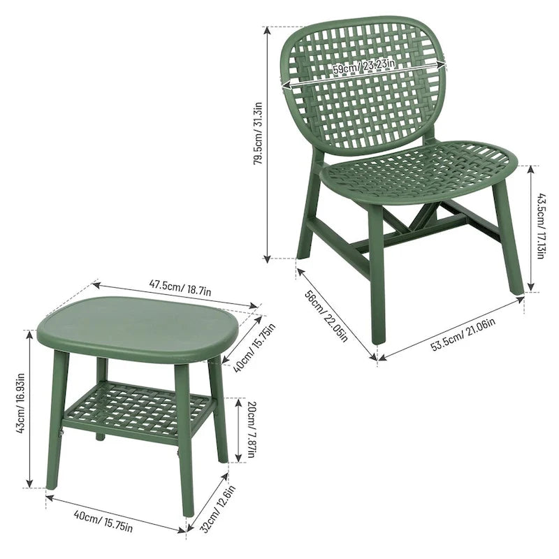 3 Pieces Patio Table Chair Set All Weather Conversation Set Outdoor Table - Size: Chair:22.05*23.23*31.3in