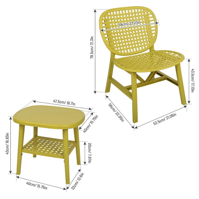 3 Pieces Patio Table Chair Set All Weather Conversation Set Outdoor Table - Size: Chair:22.05*23.23*31.3in