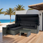 7-Piece Patio Furniture Set w/Retractable Canopy Wicker Rattan Sectional Sofa Set,Washable Cushions,Grey wicker + Black Cushion