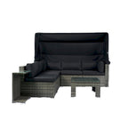7-Piece Patio Furniture Set w/Retractable Canopy Wicker Rattan Sectional Sofa Set,Washable Cushions,Grey wicker + Black Cushion