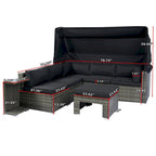 7-Piece Patio Furniture Set w/Retractable Canopy Wicker Rattan Sectional Sofa Set,Washable Cushions,Grey wicker + Black Cushion