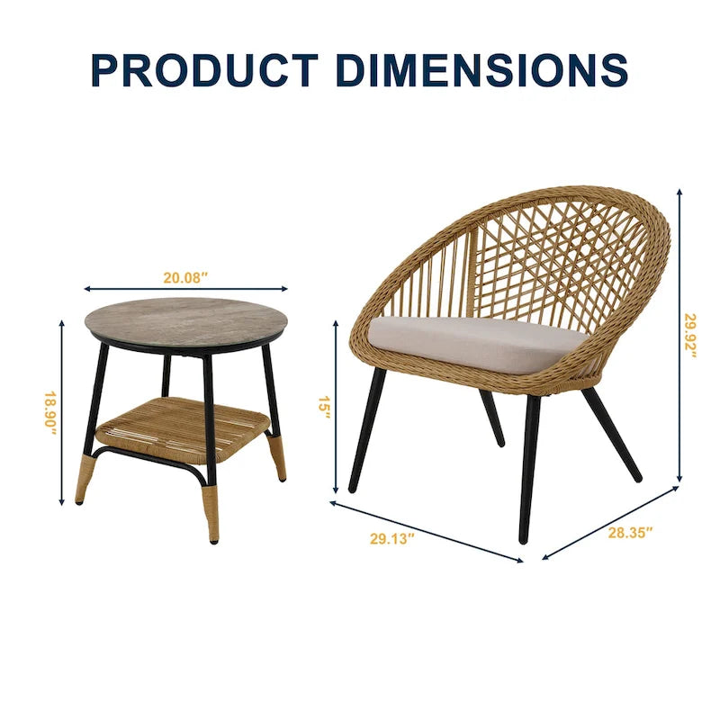 3-Piece Outdoor Patio Bistro Set