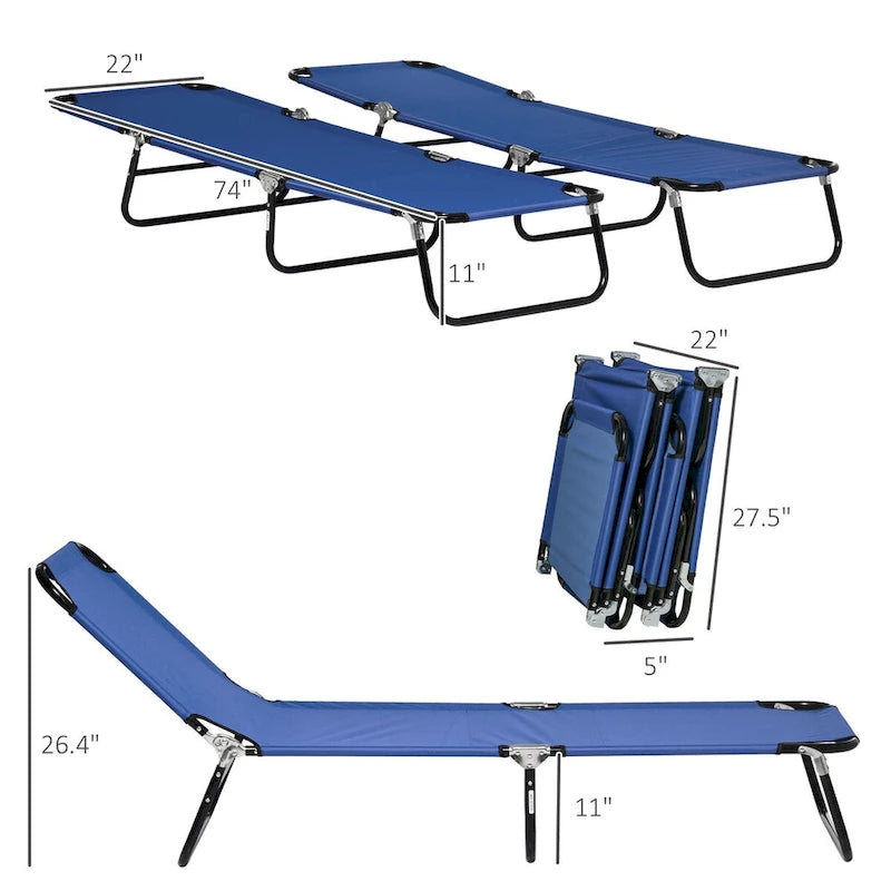 2 Piece Folding Chaise Lounge Pool Chairs with 5-Level Reclining Back