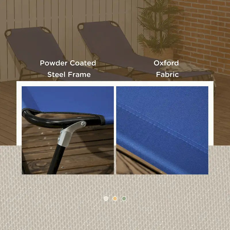 2 Piece Folding Chaise Lounge Pool Chairs with 5-Level Reclining Back