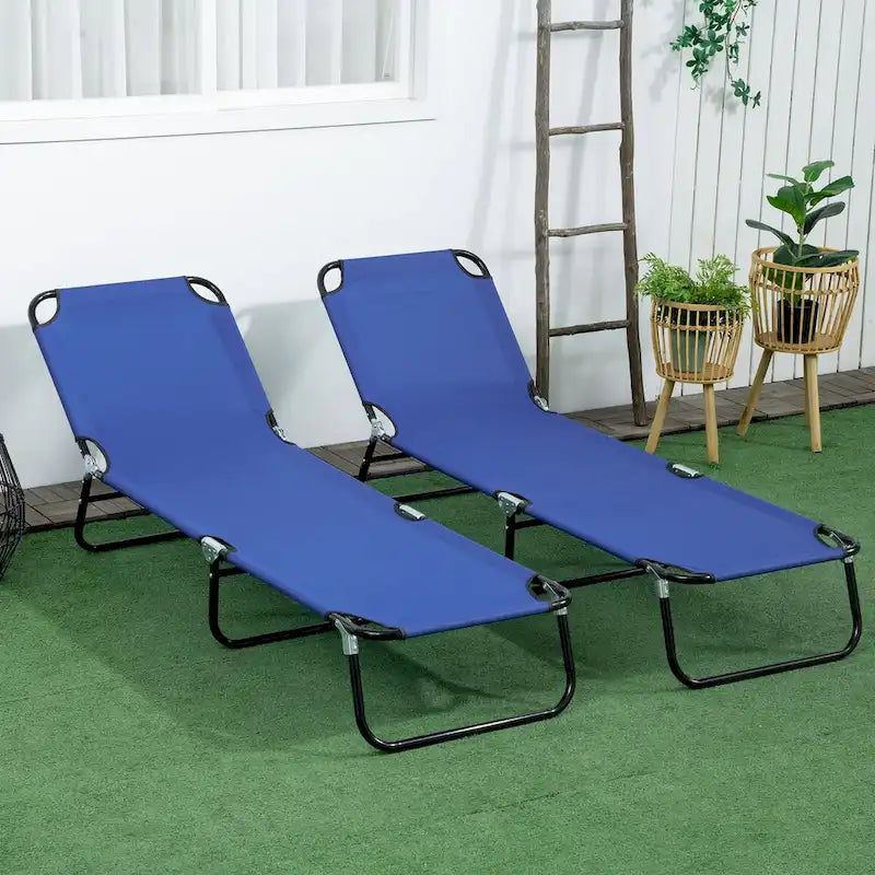 2 Piece Folding Chaise Lounge Pool Chairs with 5-Level Reclining Back
