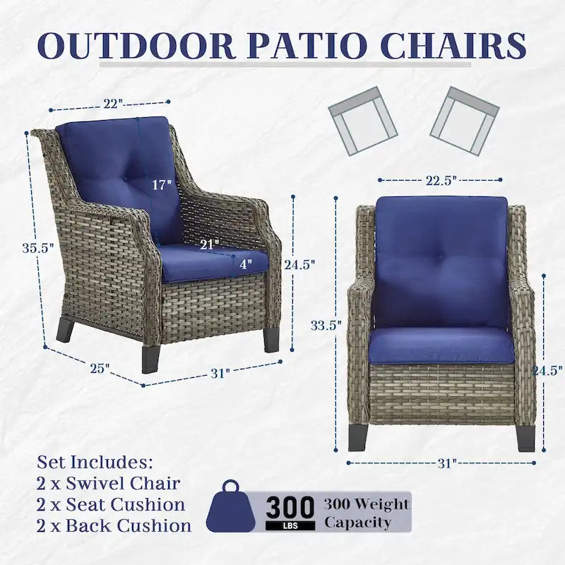 Gymojoy Patio Sofa Club Chair Wicker Chairs and Coffee Table, Ottomans - Grey