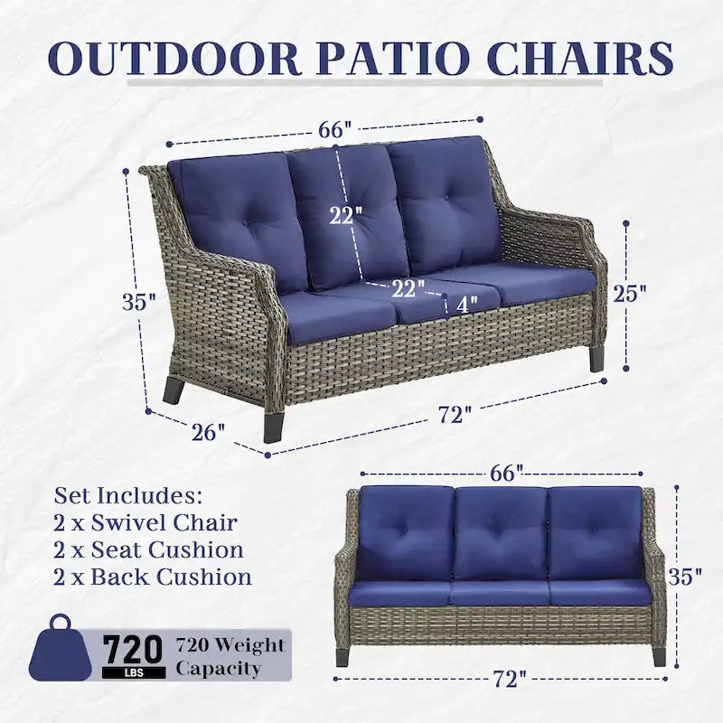 Gymojoy Patio Sofa Club Chair Wicker Chairs and Coffee Table, Ottomans - Grey