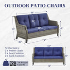 Gymojoy Patio Sofa Club Chair Wicker Chairs and Coffee Table, Ottomans - Grey