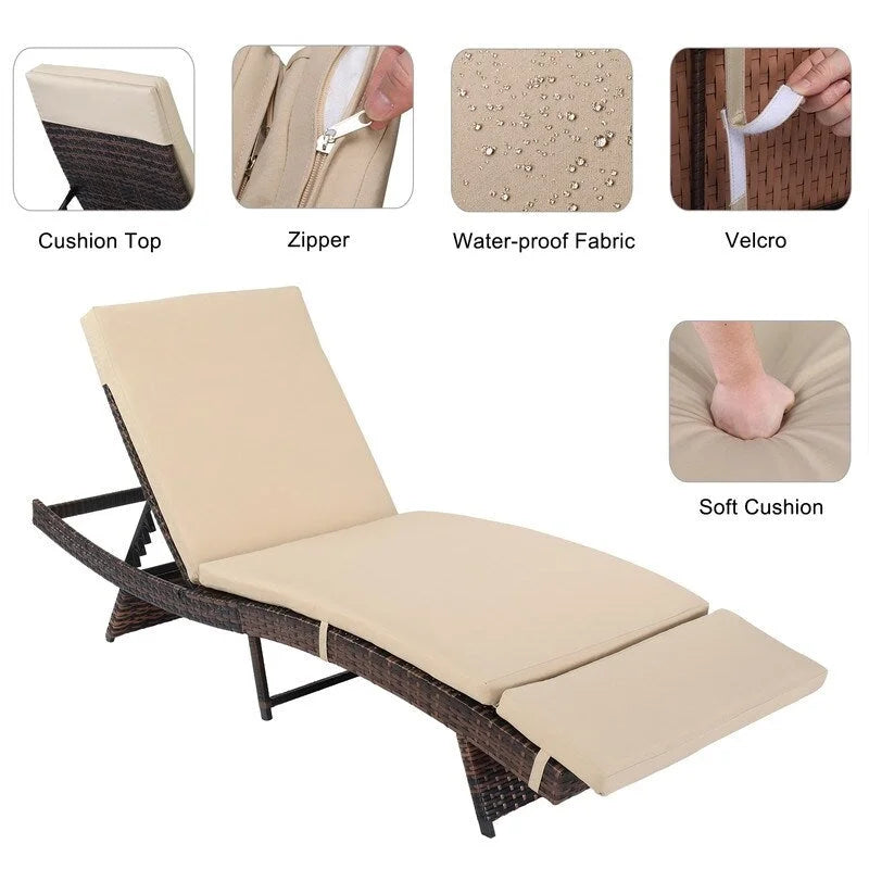 Outdoor Single Wicker Chaise Lounge Chair