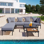 8-Piece Patio Sectional Sofa Set with Tempered Glass Coffee Table