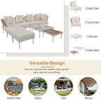 8-Piece Patio Sectional Sofa Set with Tempered Glass Coffee Table