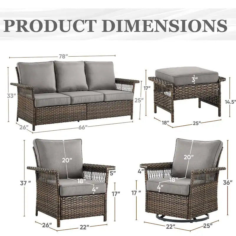 Sofa Swivel Glider Chairs, and Coffee Table - Brown