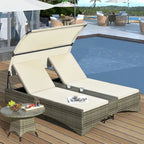 Daybed Outdoor Rattan Sun Lounger with Shelter Roof