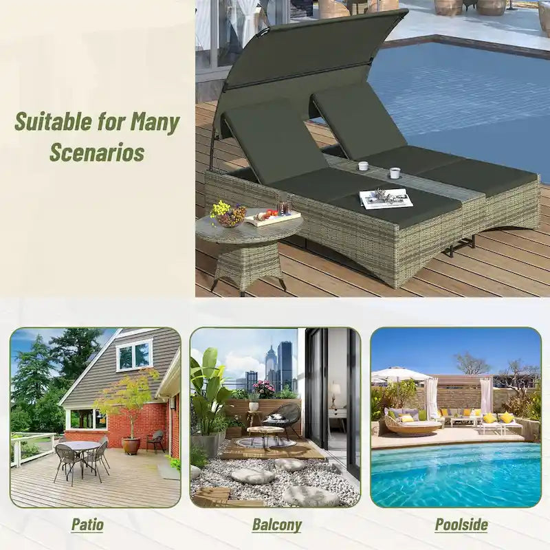 Daybed Outdoor Rattan Sun Lounger with Shelter Roof