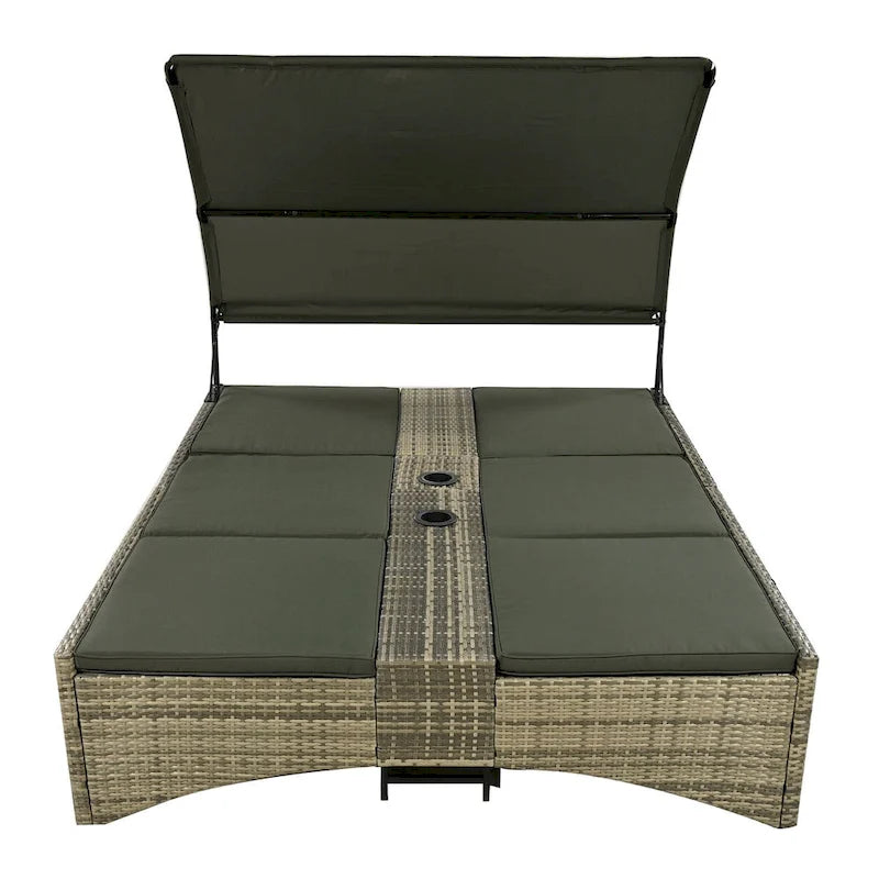 Daybed Outdoor Rattan Sun Lounger with Shelter Roof