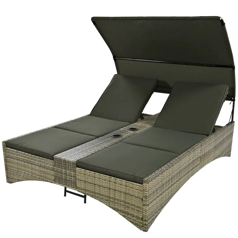 Daybed Outdoor Rattan Sun Lounger with Shelter Roof