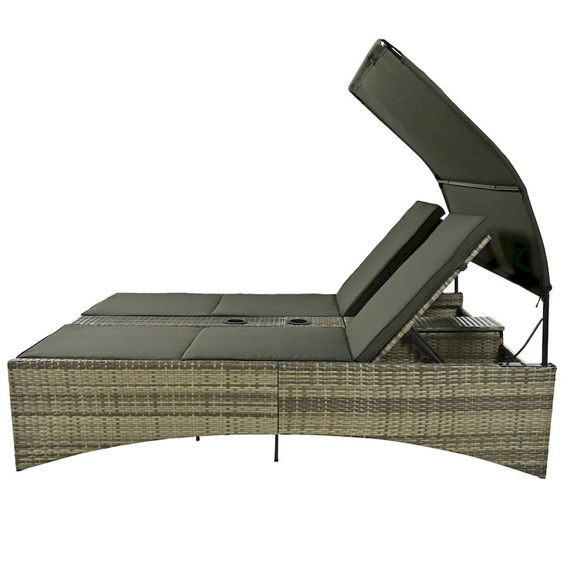 Daybed Outdoor Rattan Sun Lounger with Shelter Roof