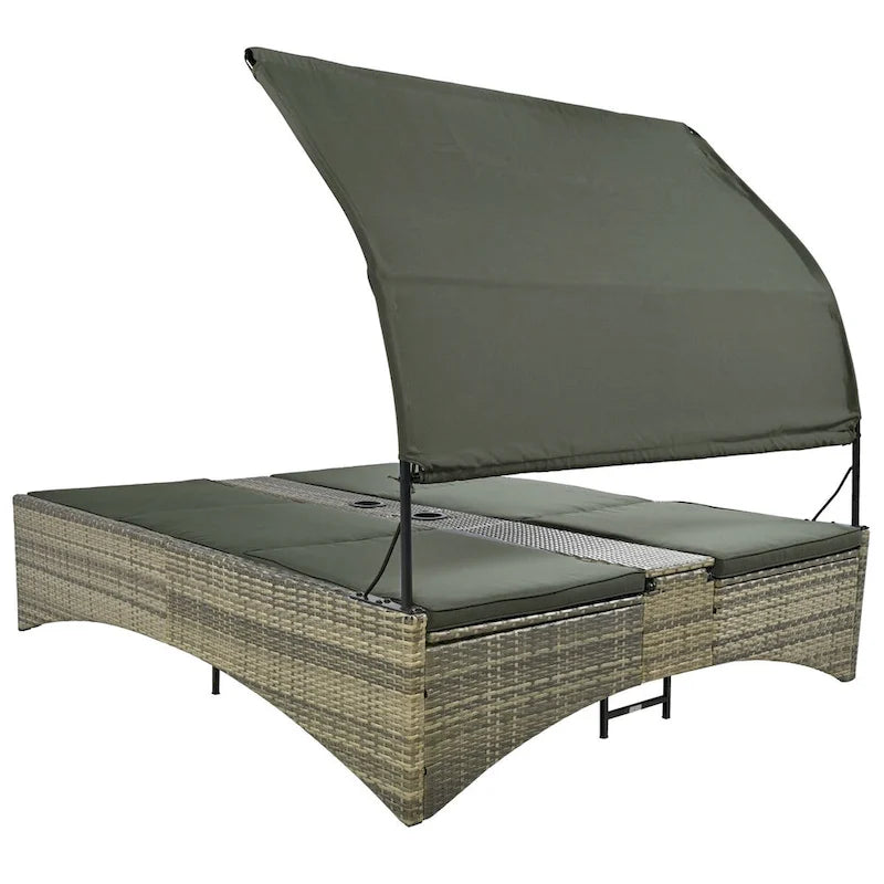 Daybed Outdoor Rattan Sun Lounger with Shelter Roof