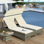 Daybed Outdoor Rattan Sun Lounger with Shelter Roof