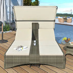 Daybed Outdoor Rattan Sun Lounger with Shelter Roof