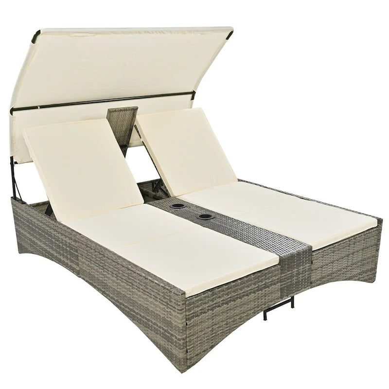 Daybed Outdoor Rattan Sun Lounger with Shelter Roof