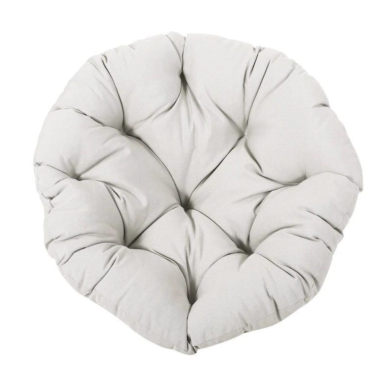 Brown Wicker Swivel Papasan Chair with Tufted Fabric Cushion