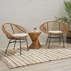 Modern Patio Polyethylene Rattan Chair with Cushions and Steel Frame, Set of 2
