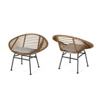 Modern Patio Polyethylene Rattan Chair with Cushions and Steel Frame, Set of 2