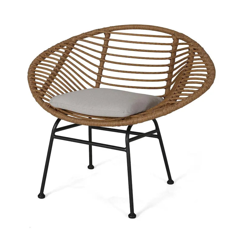 Modern Patio Polyethylene Rattan Chair with Cushions and Steel Frame, Set of 2