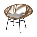 Modern Patio Polyethylene Rattan Chair with Cushions and Steel Frame, Set of 2