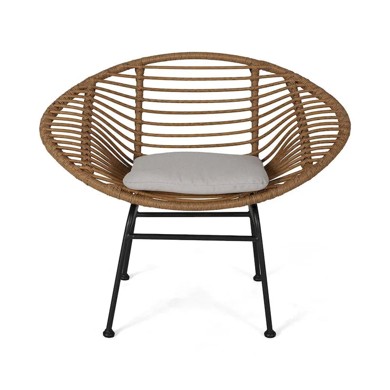 Modern Patio Polyethylene Rattan Chair with Cushions and Steel Frame, Set of 2