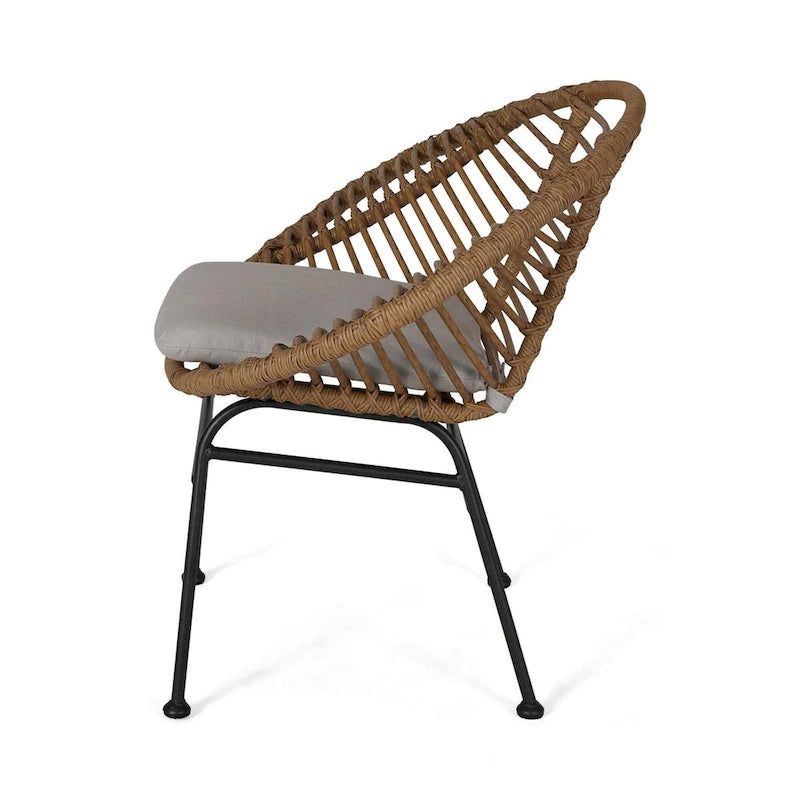 Modern Patio Polyethylene Rattan Chair with Cushions and Steel Frame, Set of 2