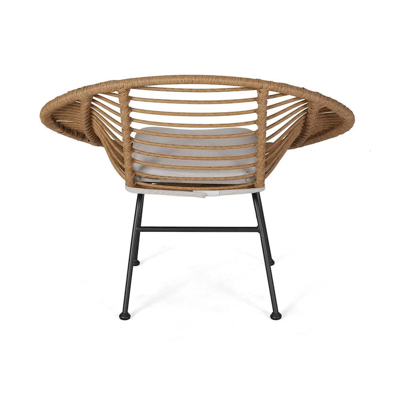 Modern Patio Polyethylene Rattan Chair with Cushions and Steel Frame, Set of 2