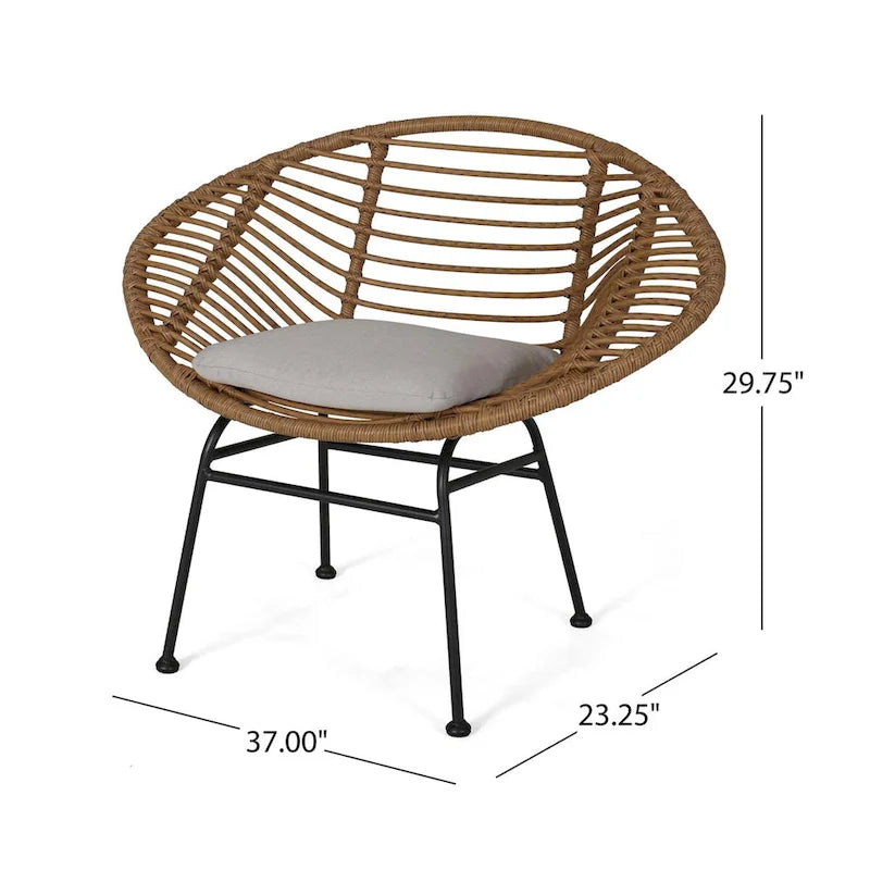 Modern Patio Polyethylene Rattan Chair with Cushions and Steel Frame, Set of 2