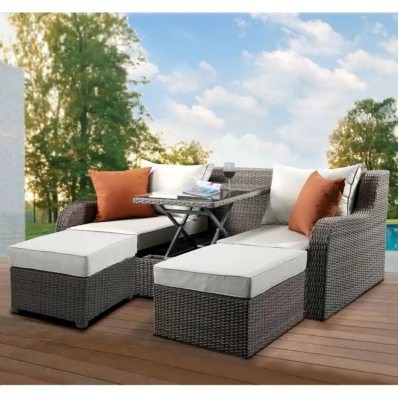CUSchoice Grey Patio Sectional Set With 2 Pillows - 82L X 36D X 30H