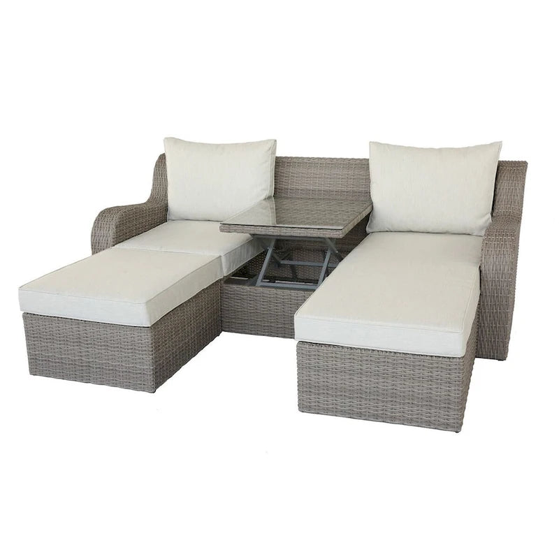 CUSchoice Grey Patio Sectional Set With 2 Pillows - 82L X 36D X 30H
