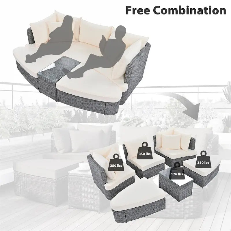 6-Piece Patio Outdoor Conversation Round Sofa Set