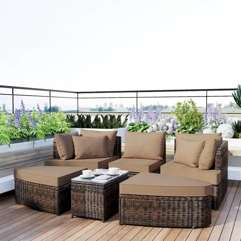 6-Piece Patio Outdoor Conversation Round Sofa Set