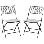 Set of Two Folding French Chairs in PE Rattan with Metal Frames