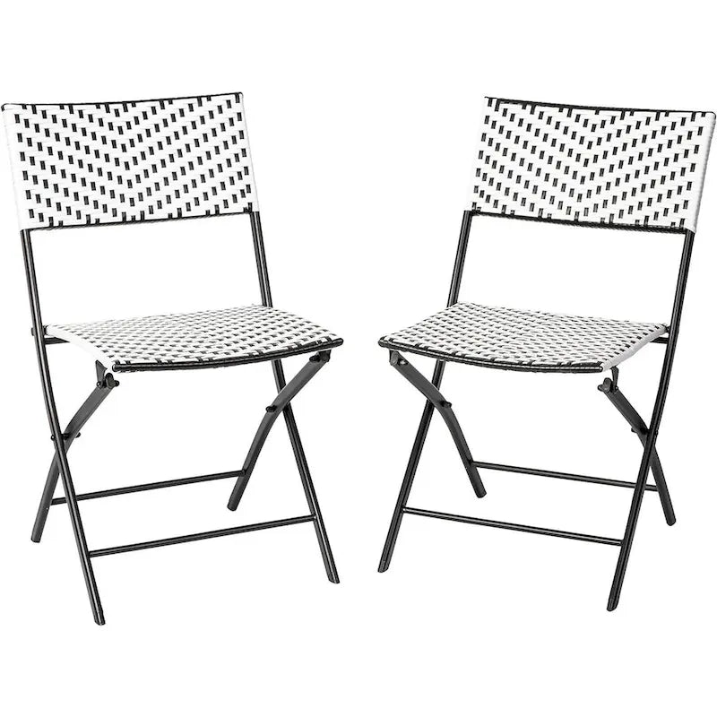 Set of Two Folding French Chairs in PE Rattan with Metal Frames