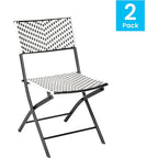Set of Two Folding French Chairs in PE Rattan with Metal Frames