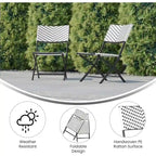 Set of Two Folding French Chairs in PE Rattan with Metal Frames
