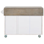 51.6 in. W Farmhouse Kitchen Island with Drop Leaf, Internal Storage Rack and Three Doors